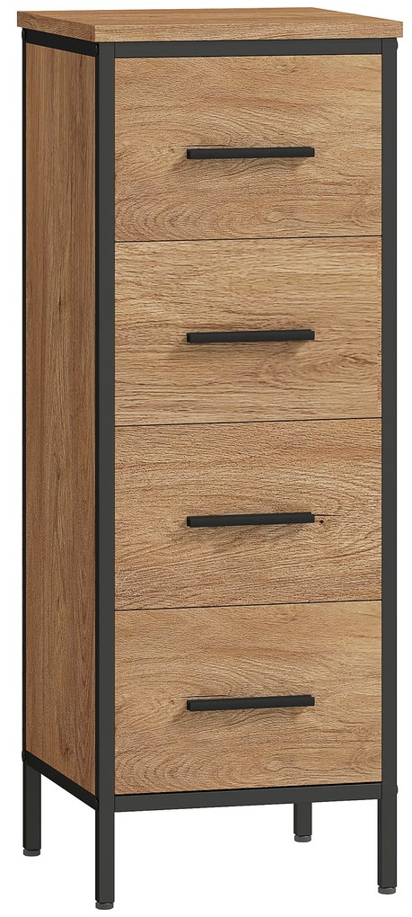 HOMCOM Mobilier de baie îngust cu 4 sertare și structură din oțel, 30 x 30 x 82 cm, stejar | Aosom Romania