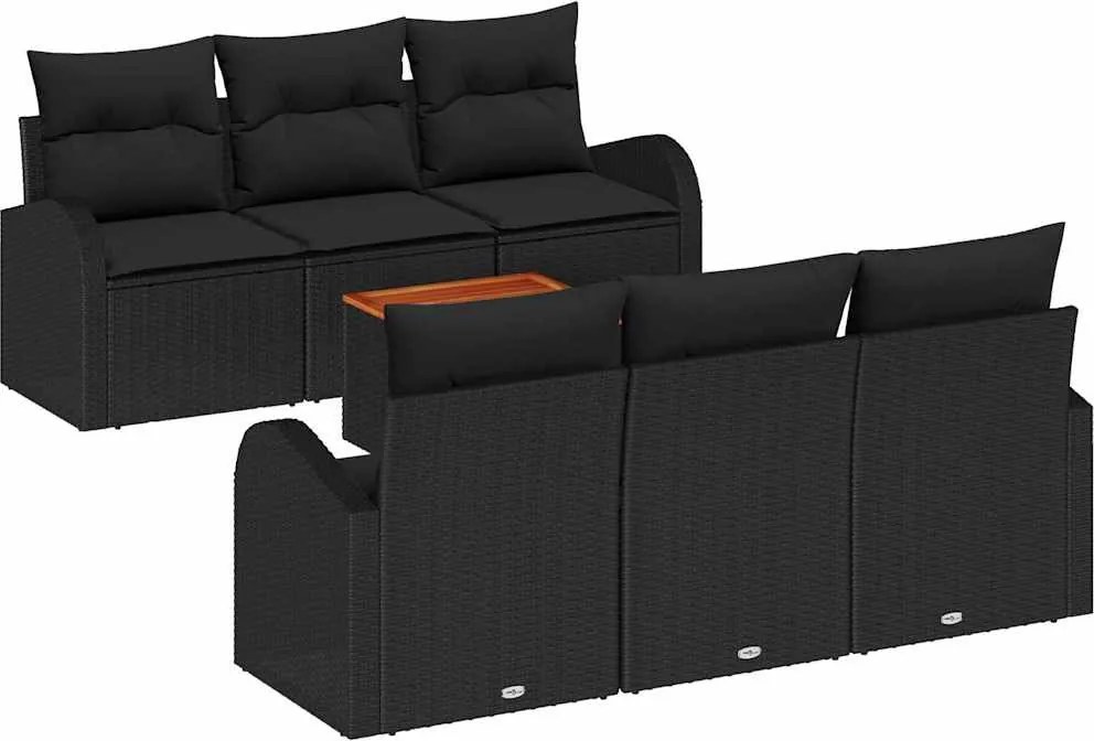 vidaXL Set de canapele pentru grădină 7 pcs Negru poliratan