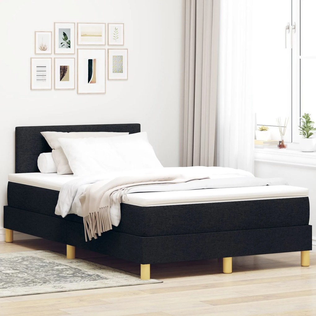 vidaXL Pat boxspring cu saltea cu saltea Negru 120 x 200 cm țesătură