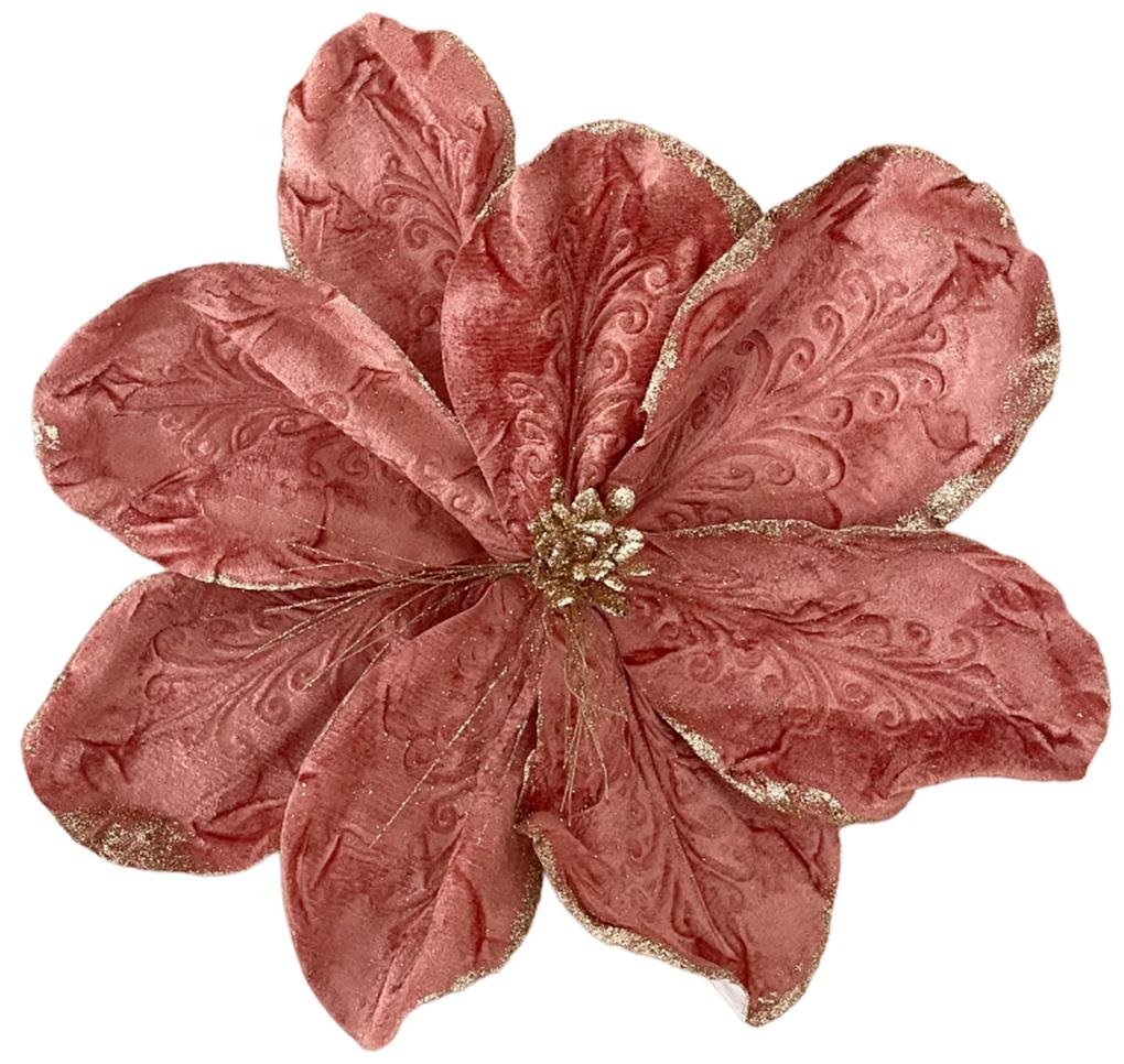 Ornament brad magnolie Velvet 45cm, Roz auriu