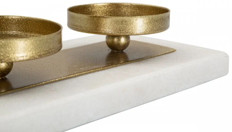 Decoratiune cu suport pentru lumanare aurie din metal si marmura, 40x10x5 cm, Marble Mauro Ferretti