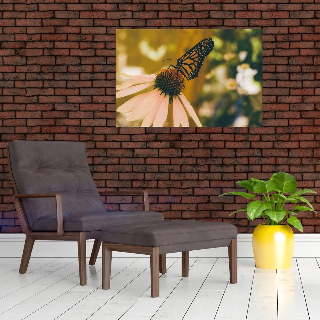 Tablou cu fluture pe floare (90x60 cm)