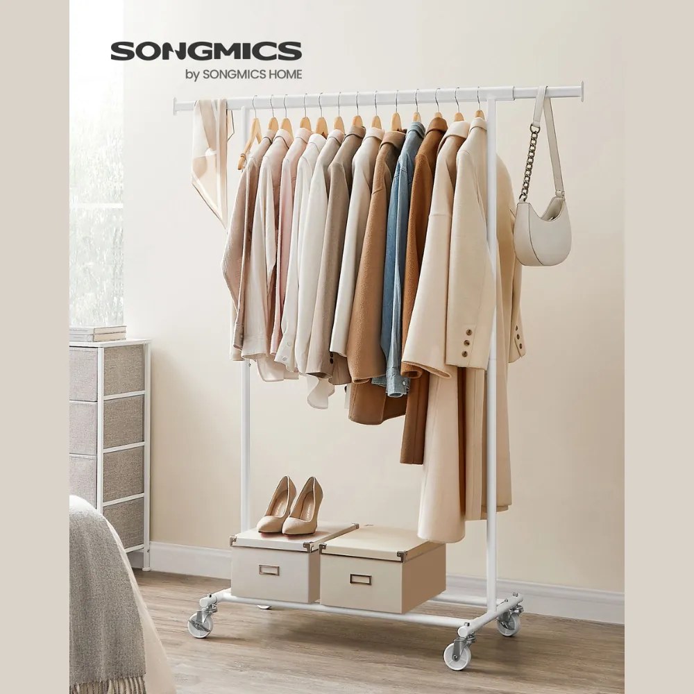 Suport pentru haine INEZ cu roți, max.90kg, 83,5x45x160cm, alb SongmicsHome