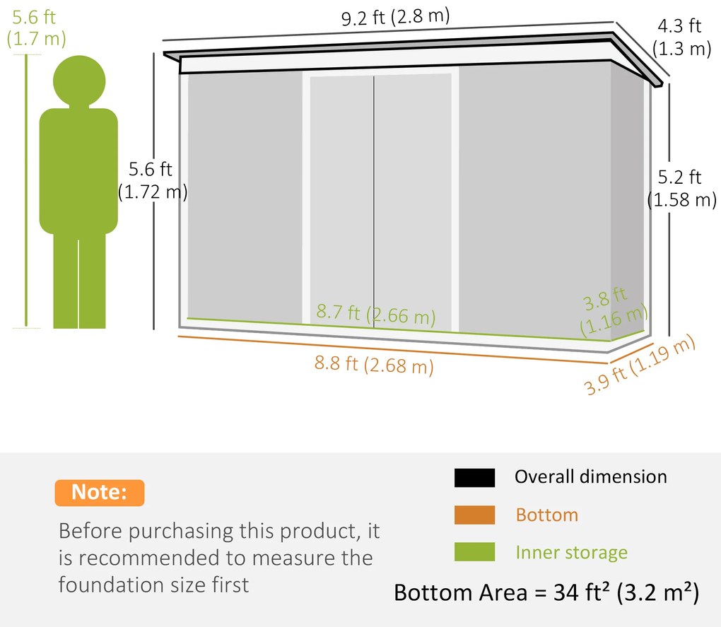 Outsunny, magazie pentru scule, casuta de gradina, sopron pentru unelte 280x130x172cm, Verde deschis | Aosom Romania