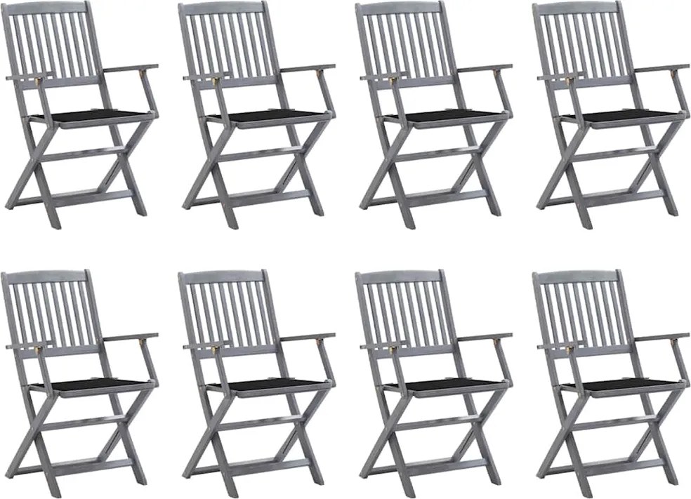 vidaXL Scaune pliabile de exterior cu perne, 8 buc., lemn masiv acacia