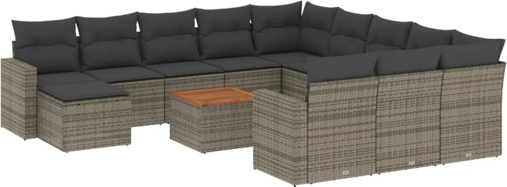 vidaXL Set mobilier de grădină cu perne, 13 piese, gri, poliratan