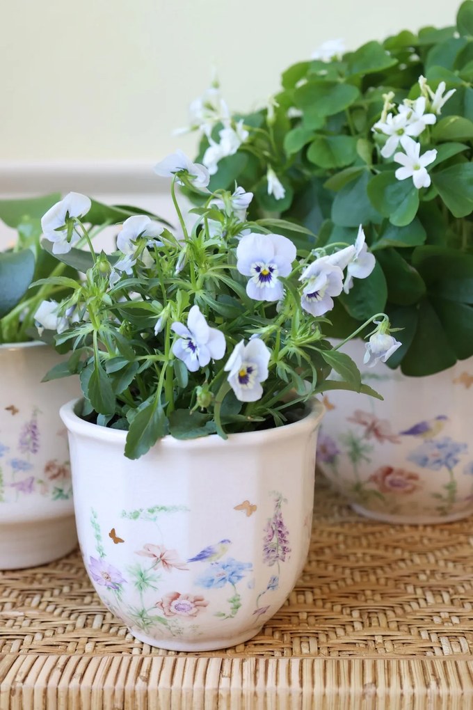 Ghiveci din ceramică crem cu model floral „Papillon”, H10.5/D12 cm