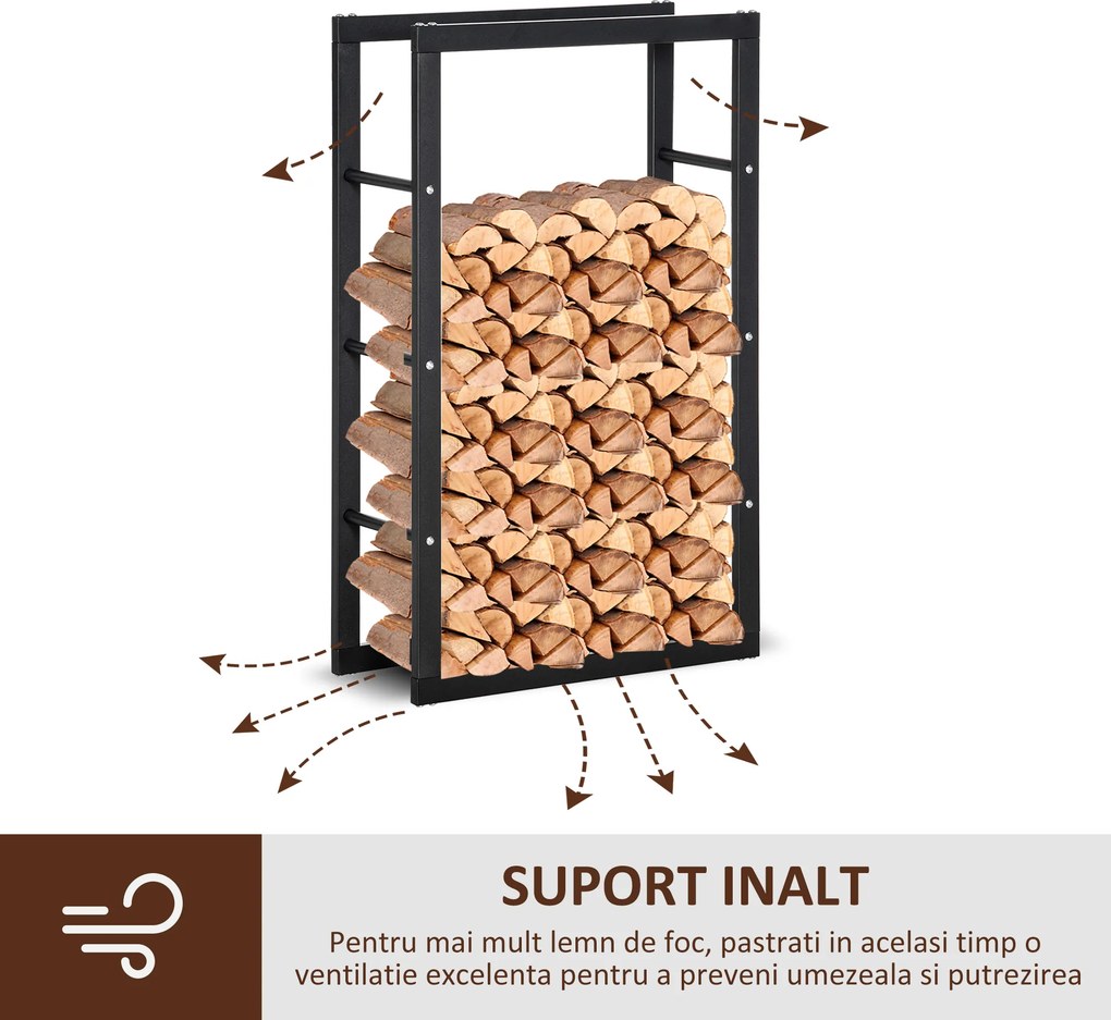 HOMCOM Suport Lemne pentru Interior și Exterior din Țevi de Fier, Capacitate 100 kg, 60x25x100 cm | Aosom Romania