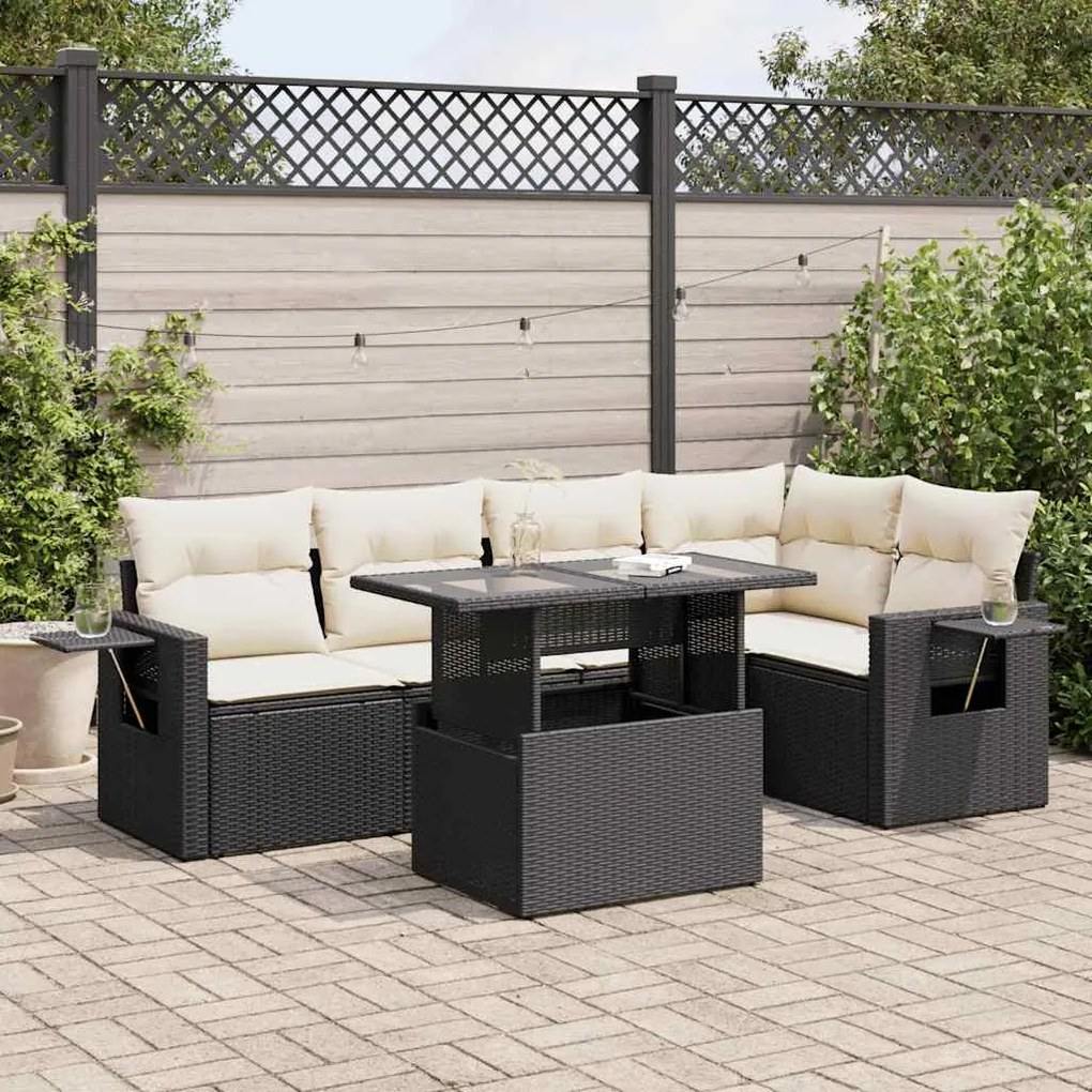 3326477 vidaXL Set mobilier de grădină cu perne, 6 piese, negru, poliratan