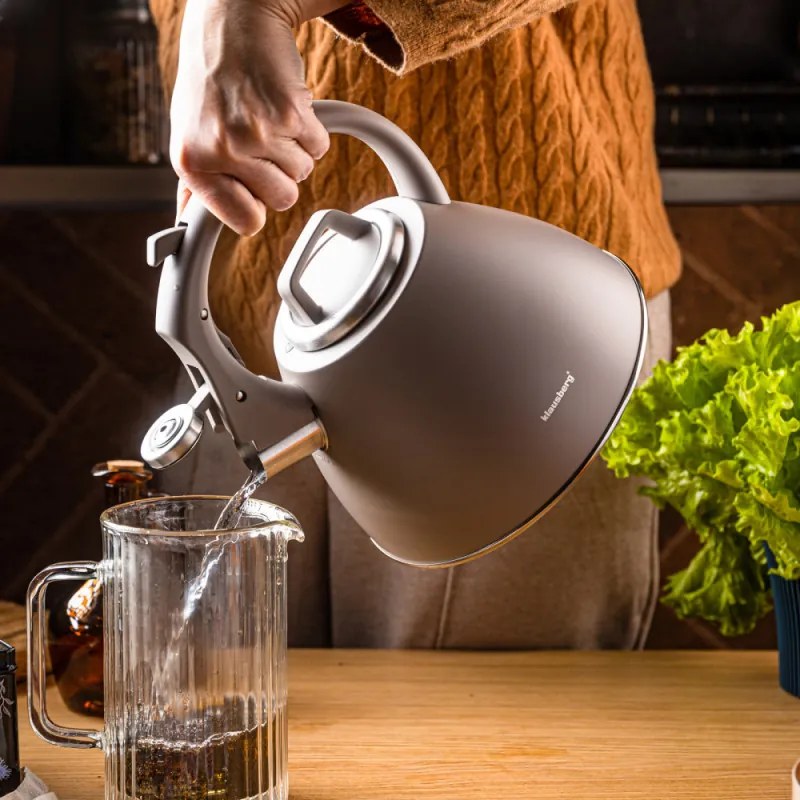 Fierbător fluierător Klausberg KB 7953, 2.5 l, Oțel inoxidabil, Mâner termoizolant, Inducție, Bej