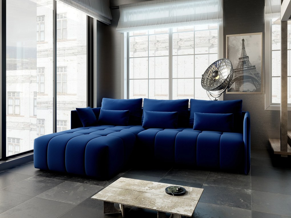 Colțar extensibil dumonde cu ladă de depozitare si sezut confortabil din spuma high-density, Malta Royal Blue 235x185 cm