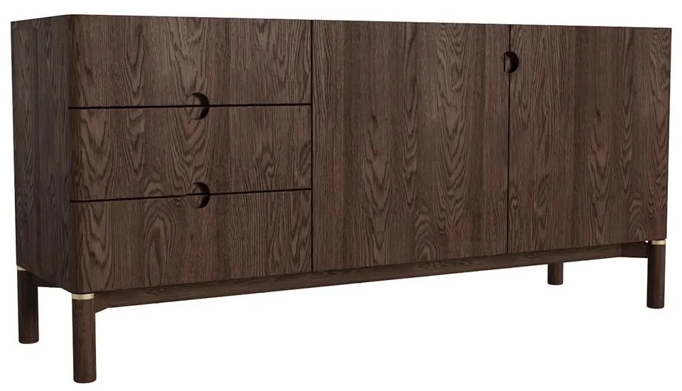 Comodă maro închis joasă cu aspect de lemn de stejar 160x73 cm Arun – Unique Furniture