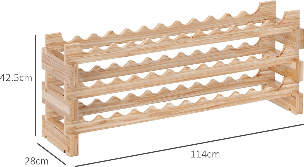 HOMCOM Suport pentru 36 sticle, etajeră pentru vin cu 3 niveluri modulare, 114×28×42,5cm, lemn natural | Aosom Romania