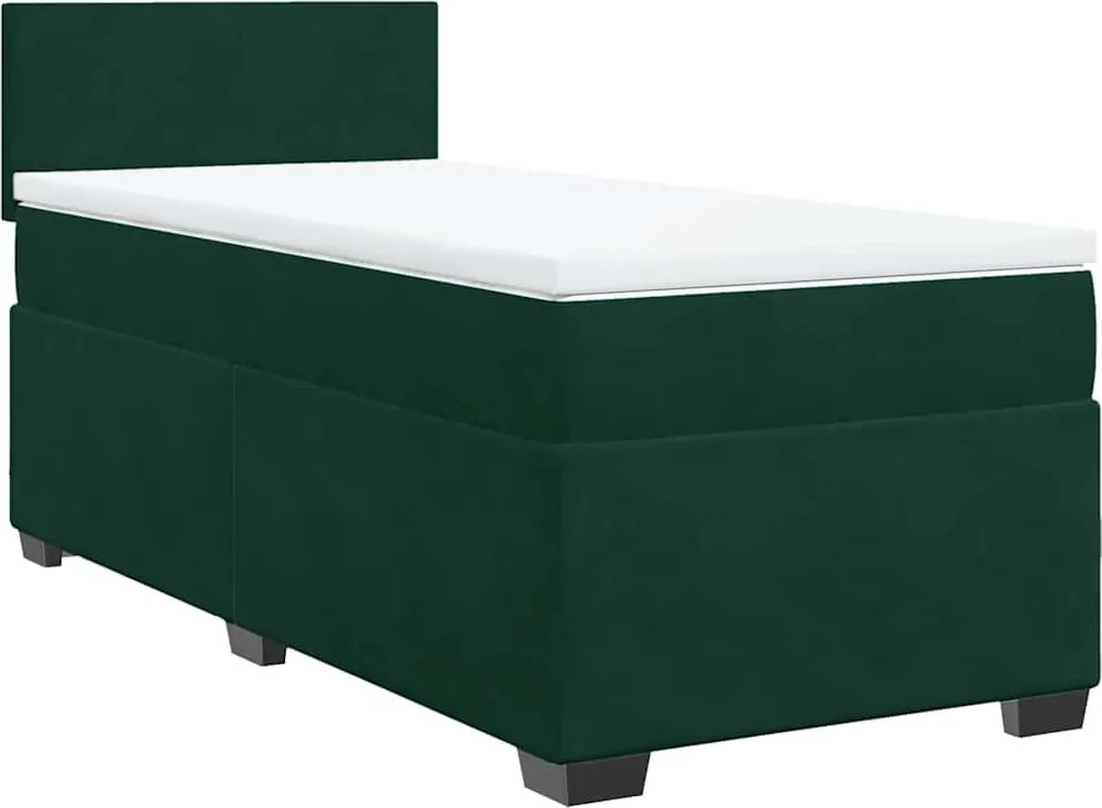 vidaXL Pat box spring cu saltea, verde închis, 90x190 cm, catifea