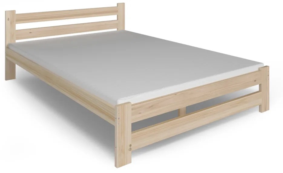 Supermobel Pat din lemn masiv EUREKA + saltea din spumă COMFORT 14 cm + somiera GRATUIT, 120x200, natural lac
