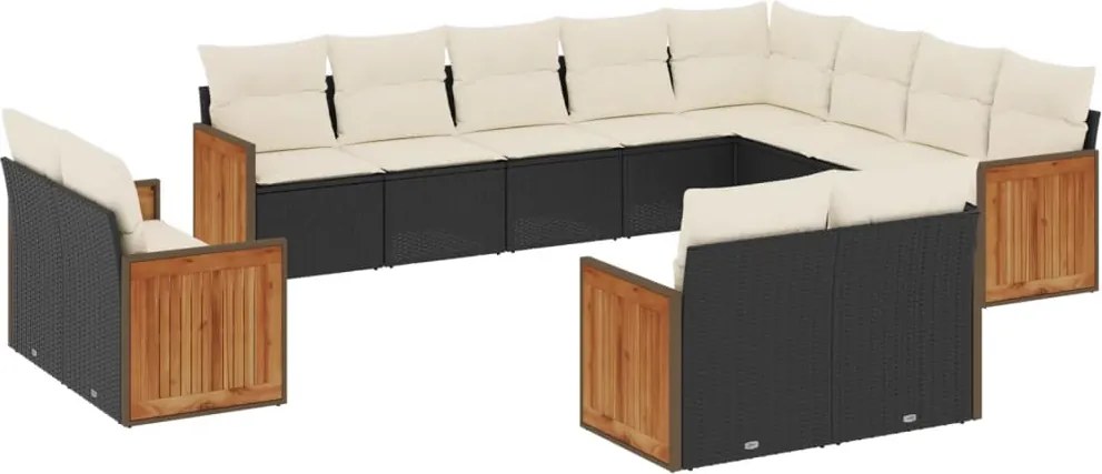 vidaXL Set canapele de grădină, 12 piese, cu perne, negru, poliratan