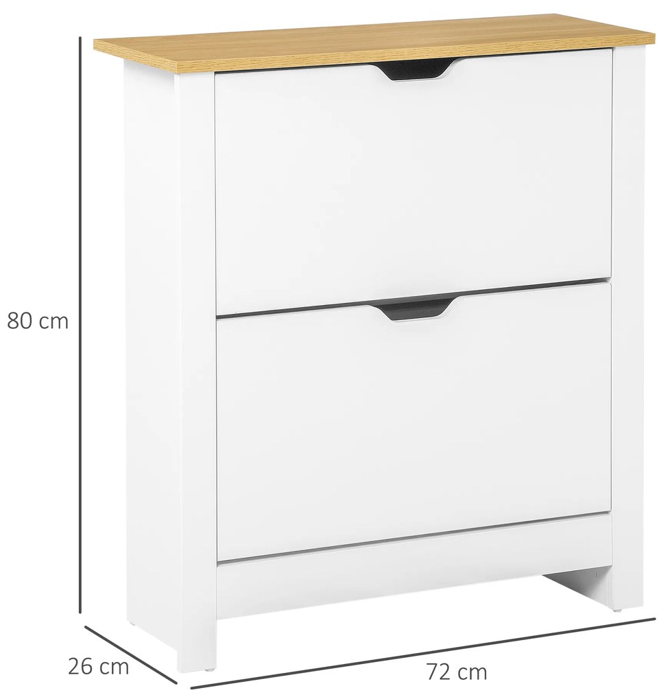 HOMCOM Dulap pentru pantofi cu 2 compartimente, capacitate 12 perechi, 72x26x80 cm, alb + maro | Aosom Romania
