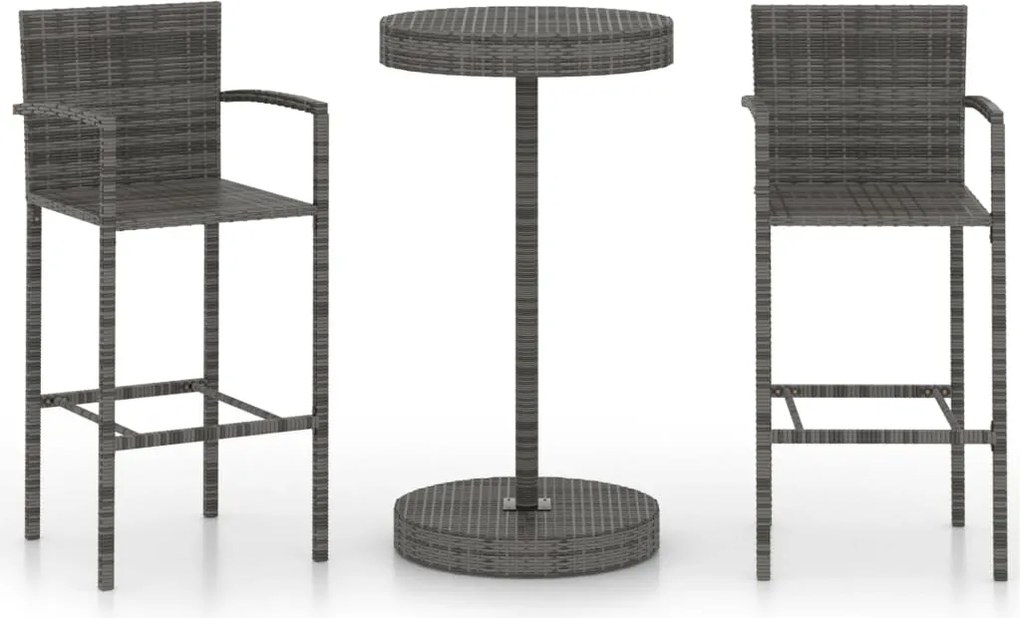 vidaXL Set mobilier bar de grădină, 3 piese, gri, poliratan