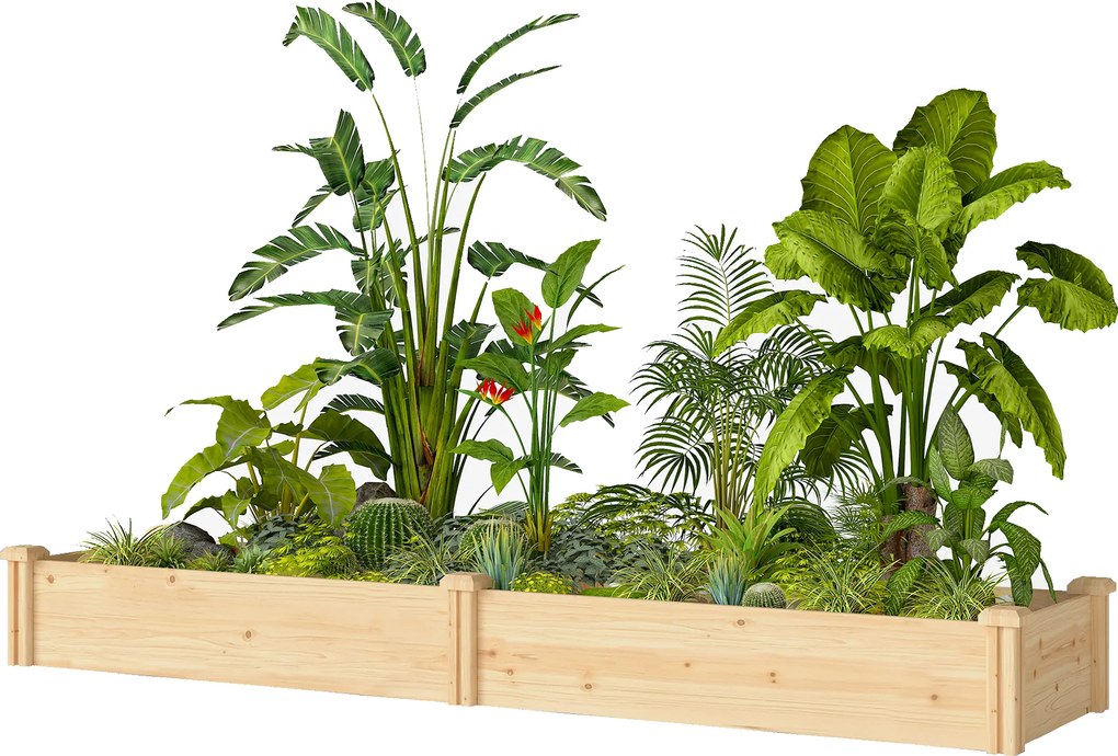 Outsunny Pat înălțat din lemn, cutie de plantare cu separator și bază deschisă, seră timpurie pentru grădină 235 x 66 x 26 cm lemn natural | Aosom Romania