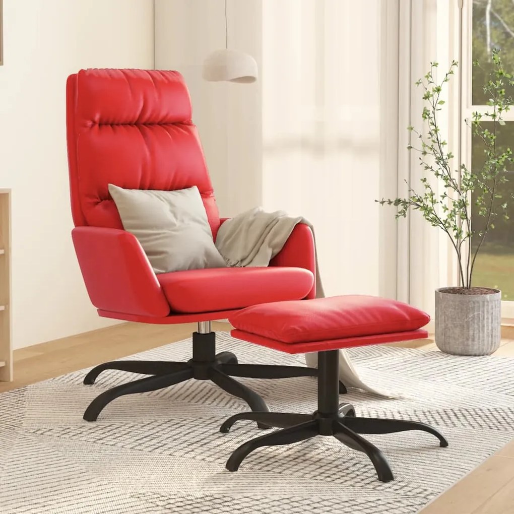 3097540 vidaXL Scaun de relaxare cu taburet, roșu, piele ecologică