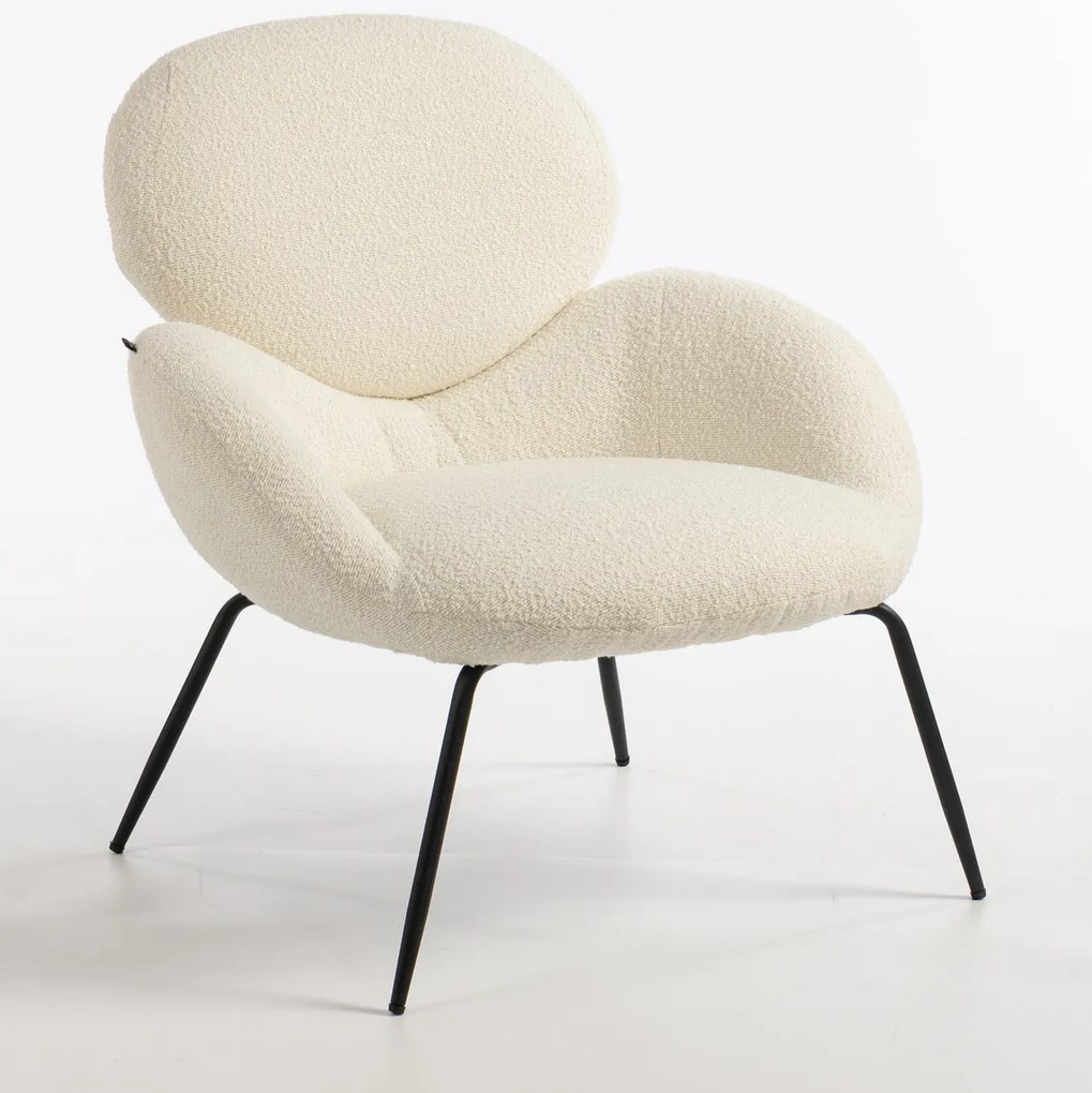 HR2045 Scaun Crem Boucle cu Bază Neagră