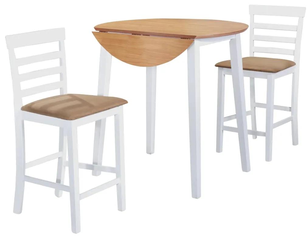Set masa si scaune de bar 3 piese lemn masiv natural si alb