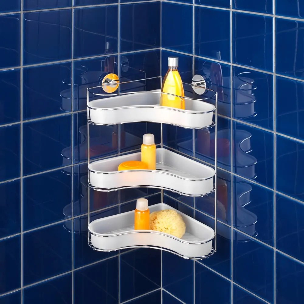 Suport colțar cu trei polițe Wenko cu sistem de prindere Vacuum-Loc, până la 33 kg