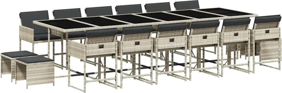 vidaXL Set mobilier de grădină cu perne 17 piese gri deschis poliratan