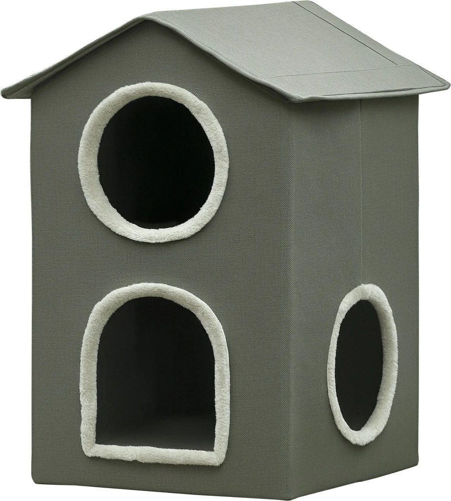 PawHut Ansamblu de Joacă Dublu Nivel pentru Pisici cu Perne Moi Lavabile, Centru de Activități, Bej | Aosom Romania