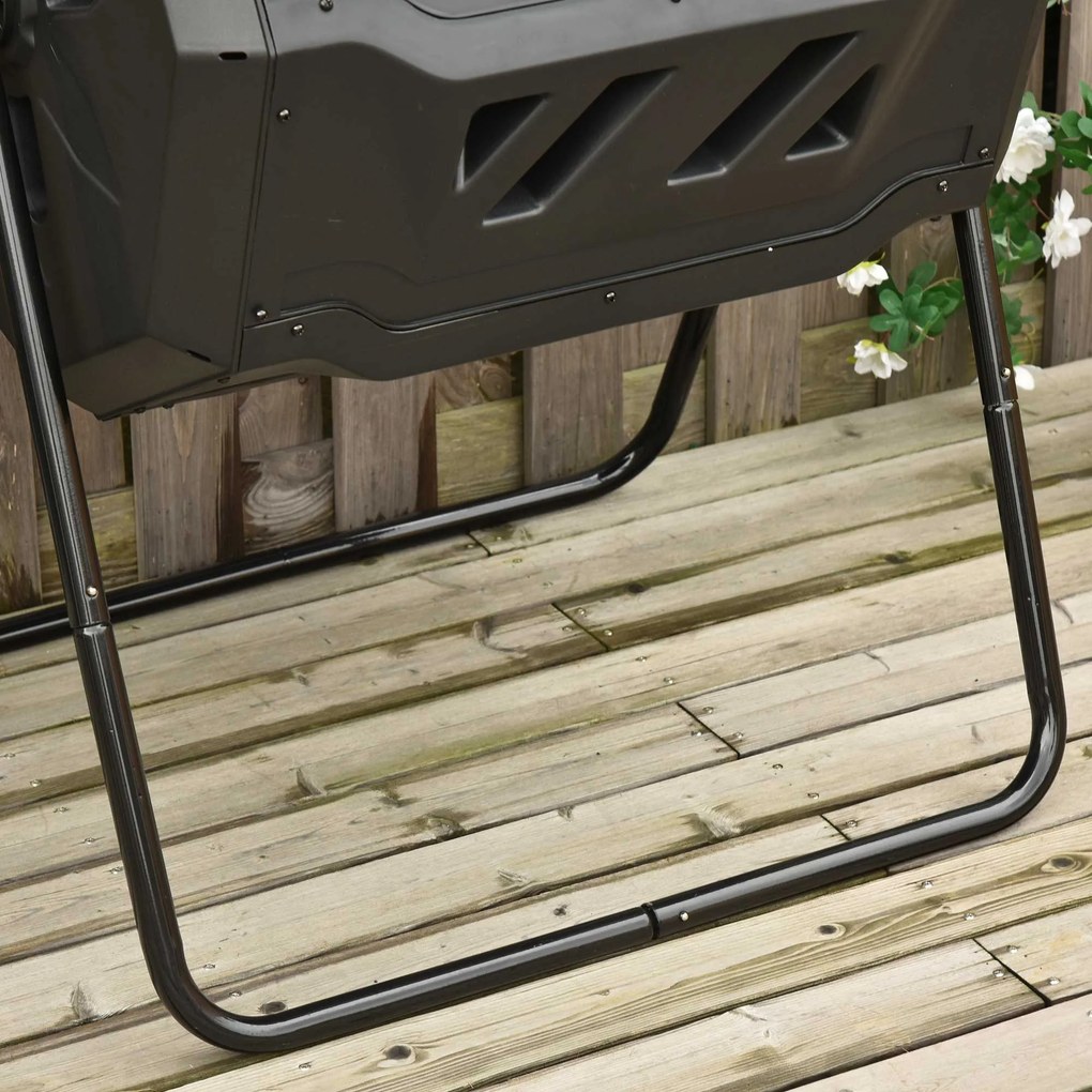 Outsunny Compostor Rotativ cu 2 Secțiuni și 8 Prize de Aerisire din Oțel și PP, 160L, 71x65x96 cm, Gri | Aosom Romania
