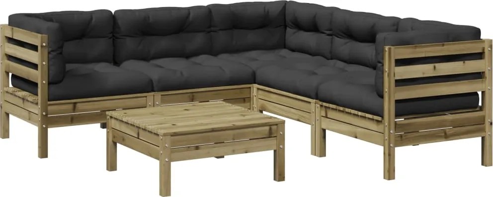 vidaXL Set canapele de grădină cu perne, 6 piese, lemn de pin tratat