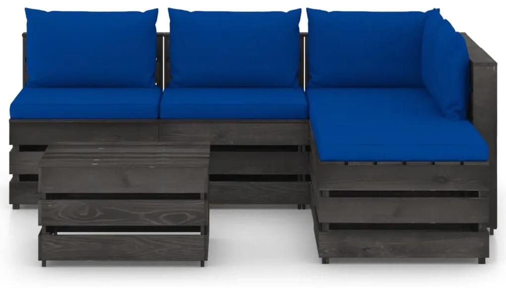 Set mobilier de gradina cu perne, 6 piese, lemn gri tratat albastru si gri, 6