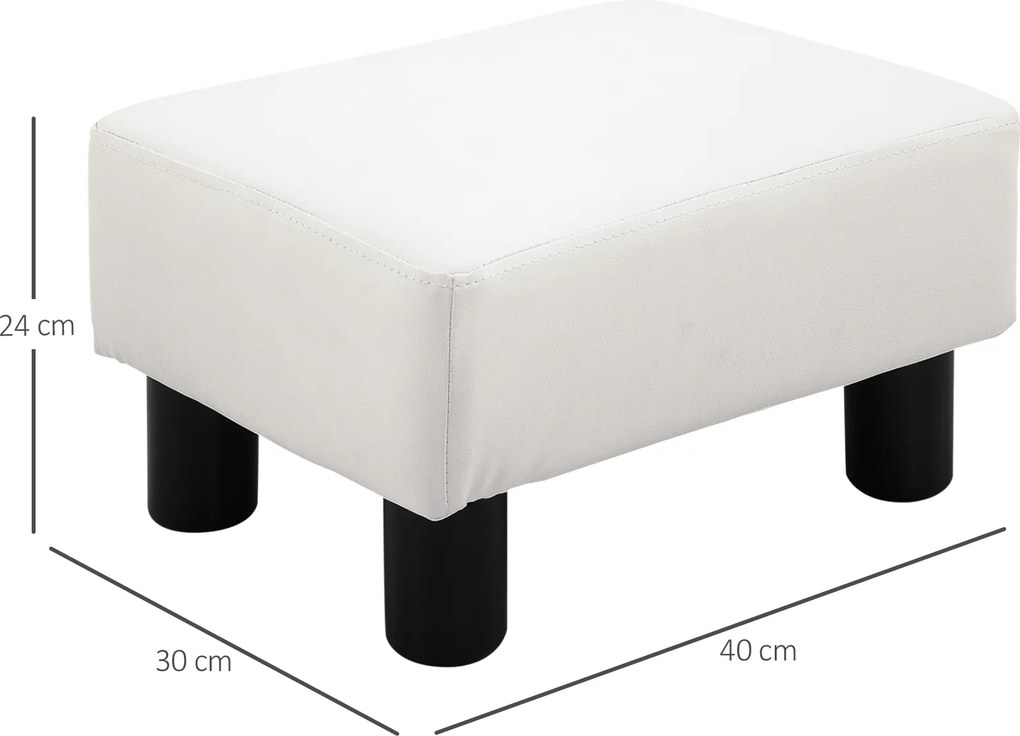 HOMCOM Taburet dreptunghiular tapițat cu piele ecologică albă, ideal pentru living și hol, 40x30x24 cm | Aosom Romania