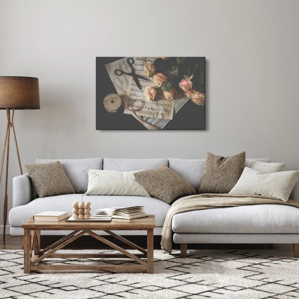 Tablou cu note muzicale și trandafiri (90x60 cm)
