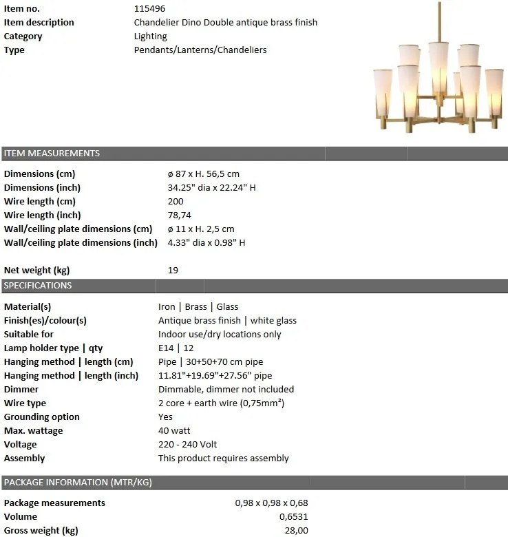 Lustra dimabila suspendata design elegant LUX Dino Double, alama antica 115496 HZ