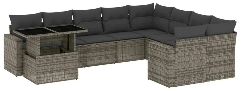 3267510 vidaXL Set mobilier de grădină cu perne, 10 piese, gri, poliratan