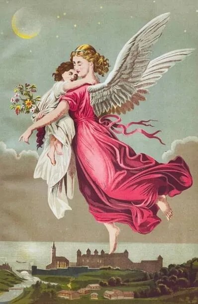 Ilustrație Angel holding a girl flying away, clu