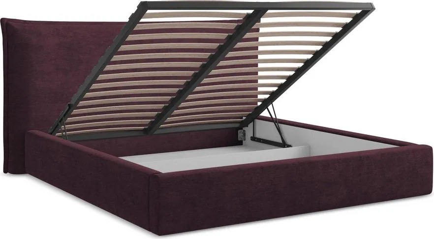 Pat matrimonial violet tapițat cu spațiu de depozitare cu somieră 140x200 cm Esala – Makamii