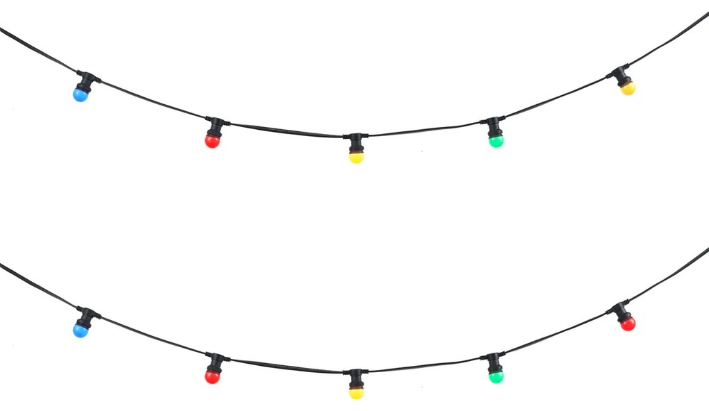 Ghirlandă luminoasă neagră conectabilă cu priză, 6m, incluzând 10 lumini multicolore E27 IP65 - Lubber