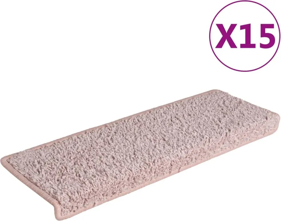 vidaXL Covorașe pentru scări, 15 buc., 65x21x4 cm, roz deschis, cu margini dreptunghiulare