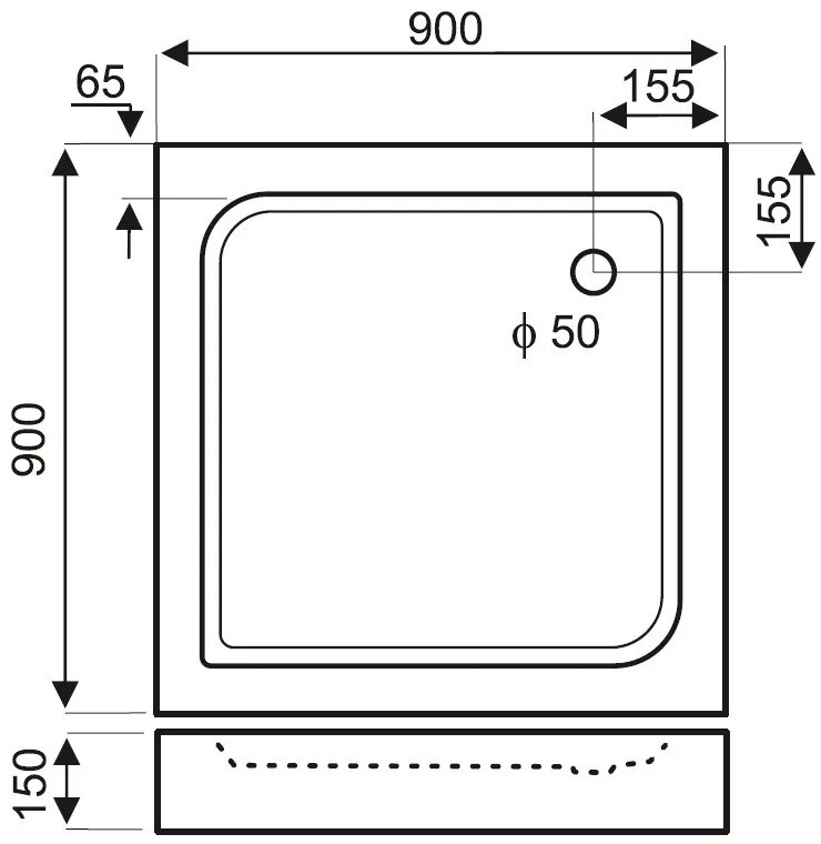Cădiță de duș pătrată Victor Plus din acril 90x90 cm