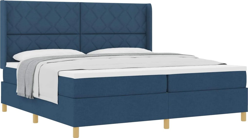 vidaXL Pat cu arcuri cu saltea albastru 200 x 200 cm țesătură