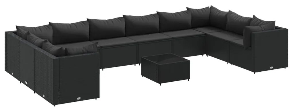 3308291 vidaXL Set mobilier de grădină cu perne, 11 piese, negru, poliratan