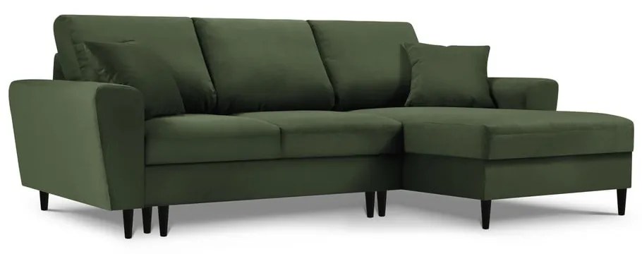 Colțar din catifea cu șezlong pe partea dreaptă Kooko Home Jazz, verde