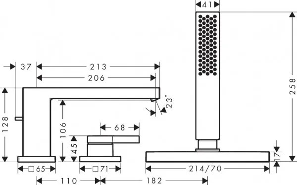 Baterie cada, Hansgrohe Tecturis E, din 3 elemente, cu sBox, crom, 73443000