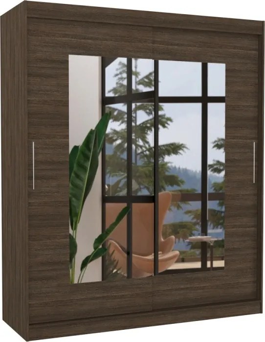 Dulap cu usi glisante si oglinda 180x200 cm, Rossete, ADRK Furniture (Culoare: Alb)