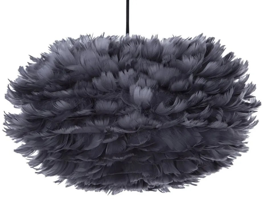Pendul cu abajur din pene FOG, gri inchis, cablu negru, 45 x 30 cm