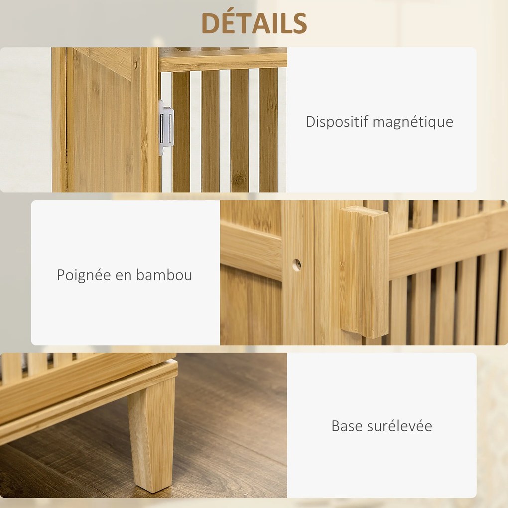 HOMCOM Mobilier de depozitare din bambus cu rafturi și ușă cu design cu lamele pentru baie, dormitor, salon 40 x 30 x 140 cm | Aosom Romania