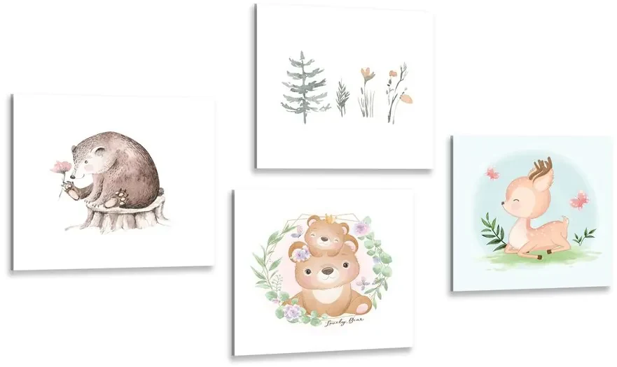 Set tablouri animăluțe în culori delicate