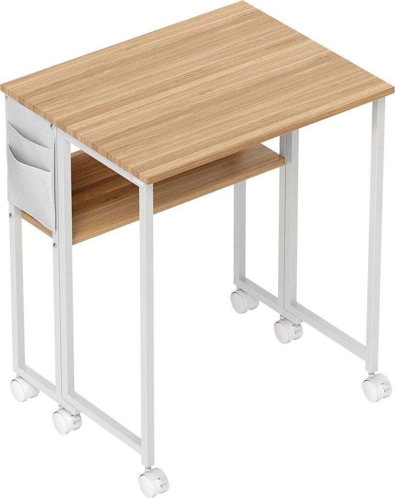 HOMCOM Birou Pliabil de 80 cm cu Raft de Depozitare și Blat Rabatabil pe Roți - Alb | Aosom Romania